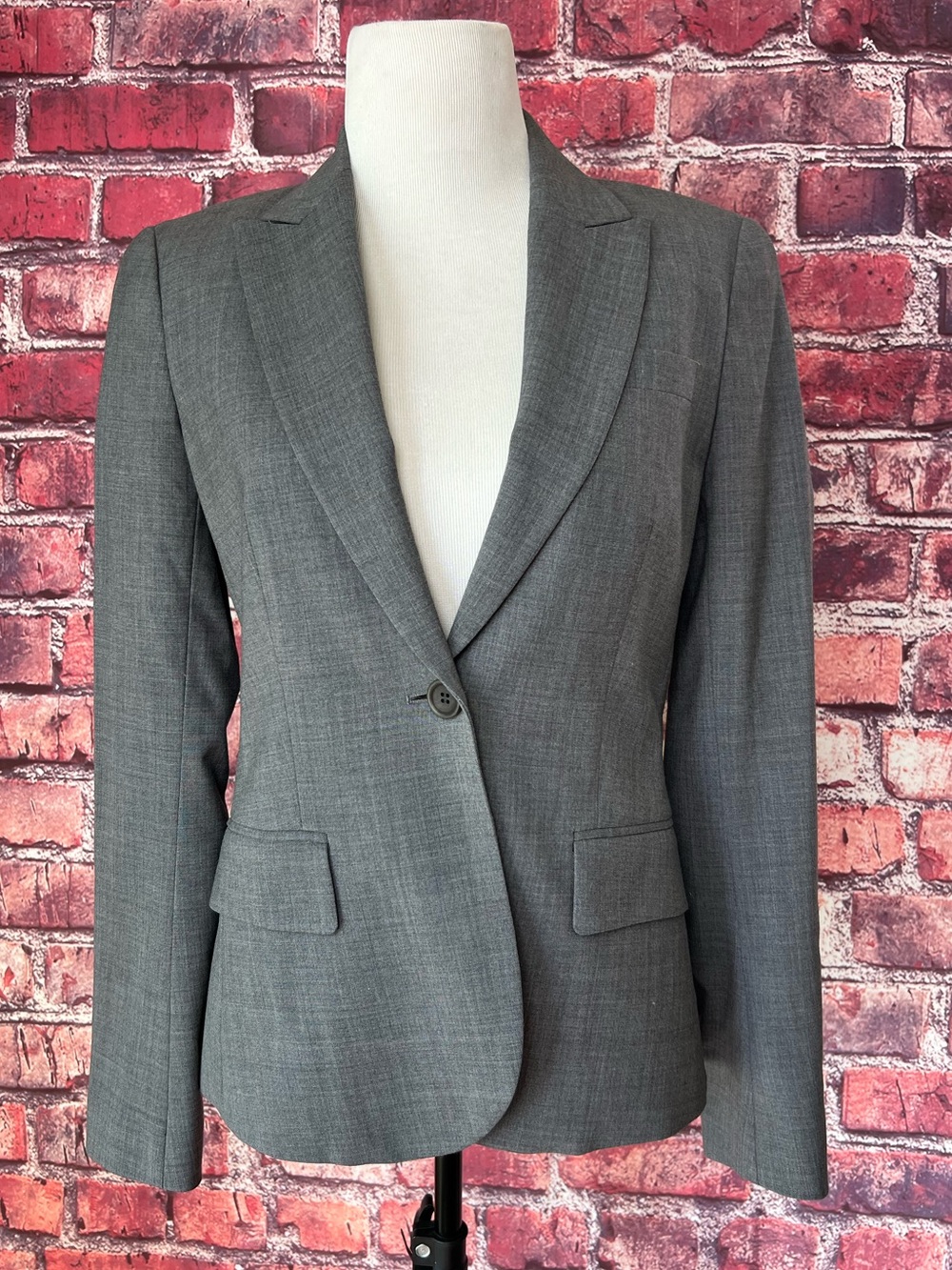 Theory Gabe B Broadway Gray Single Button Wool Blazer Jacket 2